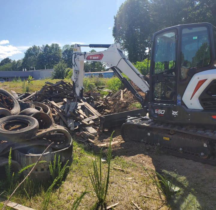 skid steer removing trees in a property